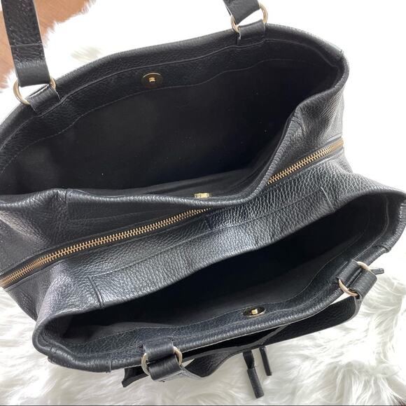 Dimoni By Julio Black Pebbled Leather Maestre S.L Triple Compartment Satchel Bag - Picture 7 of 7